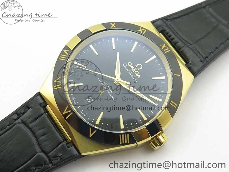0318 HighQuality Constellation 131.33.41.21.03.001 YG TW Best Edition Black Dial On Gummy Strap A 7871